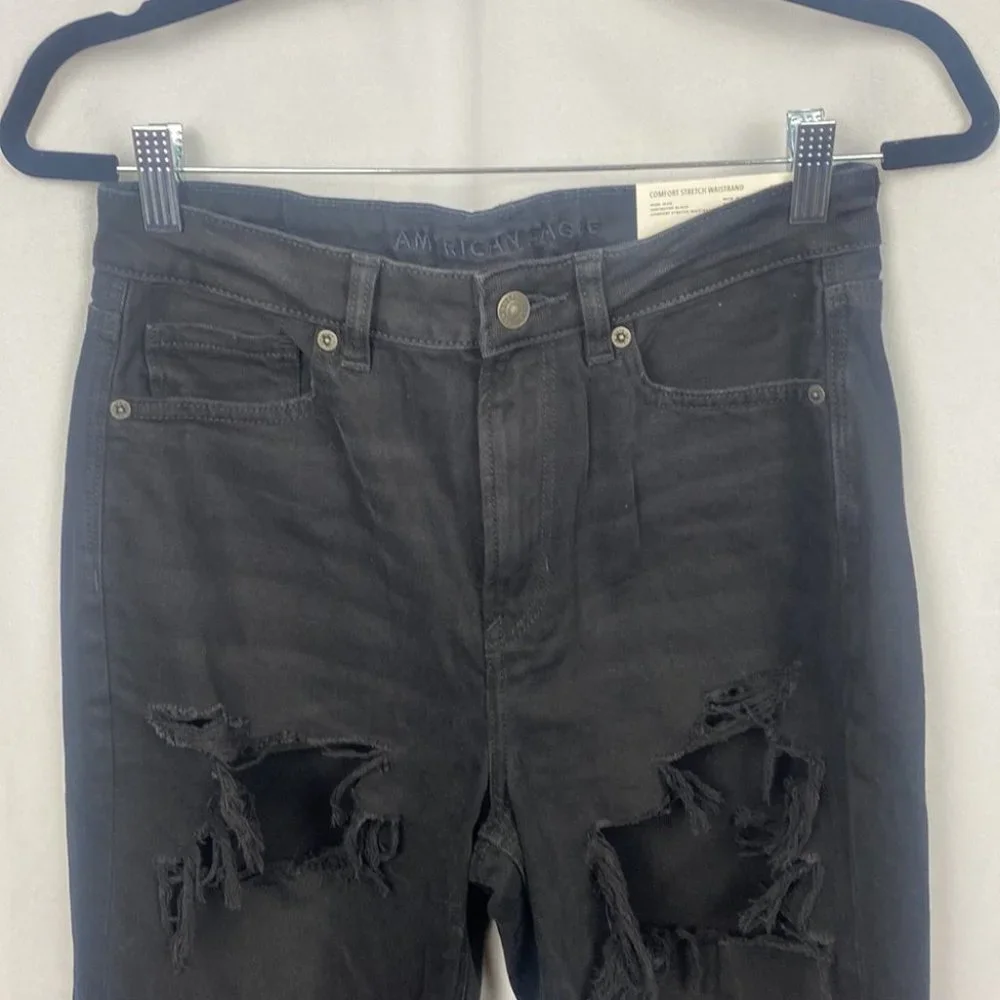 American Eagle Outfitters AE Ripped Mom Jean - Destroyed Black - Size 6 X-Long - Picture 4 of 15